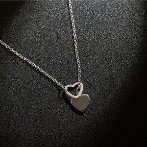 Silver Double Heart Lariat Pendant Necklace Silver Plated Twist Heart NWT